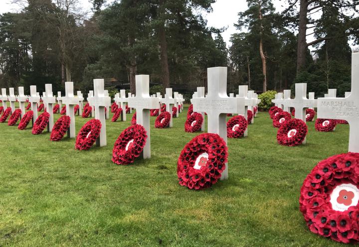Poppy wreaths laid at Brookwood American Cemetery to mark the conclusion of ABMC's centennial year