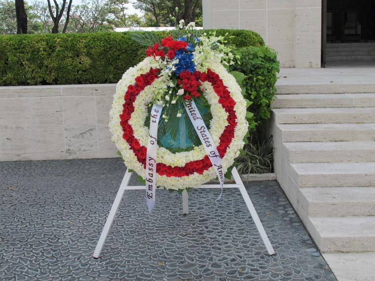 A floral wreath from the Embassy of the United States. 
