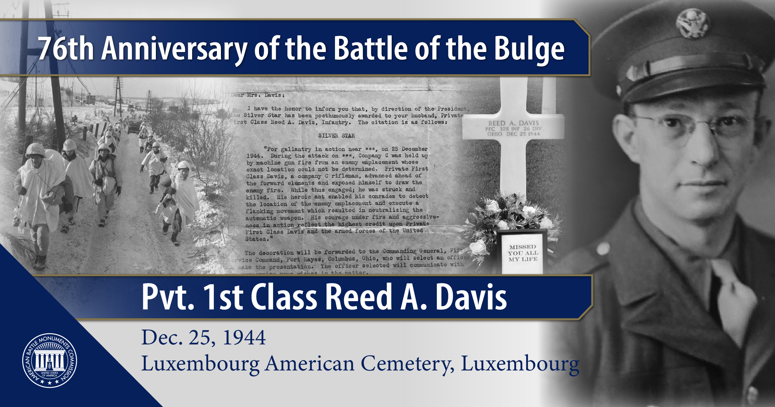 Pvt. Reed A. Davis, buried in Luxembourg American Cemetery