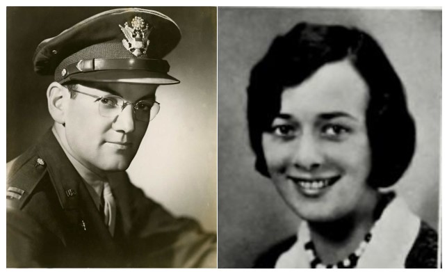 Picture of Maj. Alton G. Miller and picture of Emily Harper Rae. Credits: Left: Glenn Miller, Archive, American Music Research Center, University of Colorado Boulder, Glenn and Helen Miller Collection. Right: Emilie Harper Rae, Courtesy Hanover College.