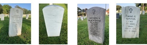 Pictures of headstones from different conflicts present at Corozal American Cemetery. Credits: American Battle Monuments Commission