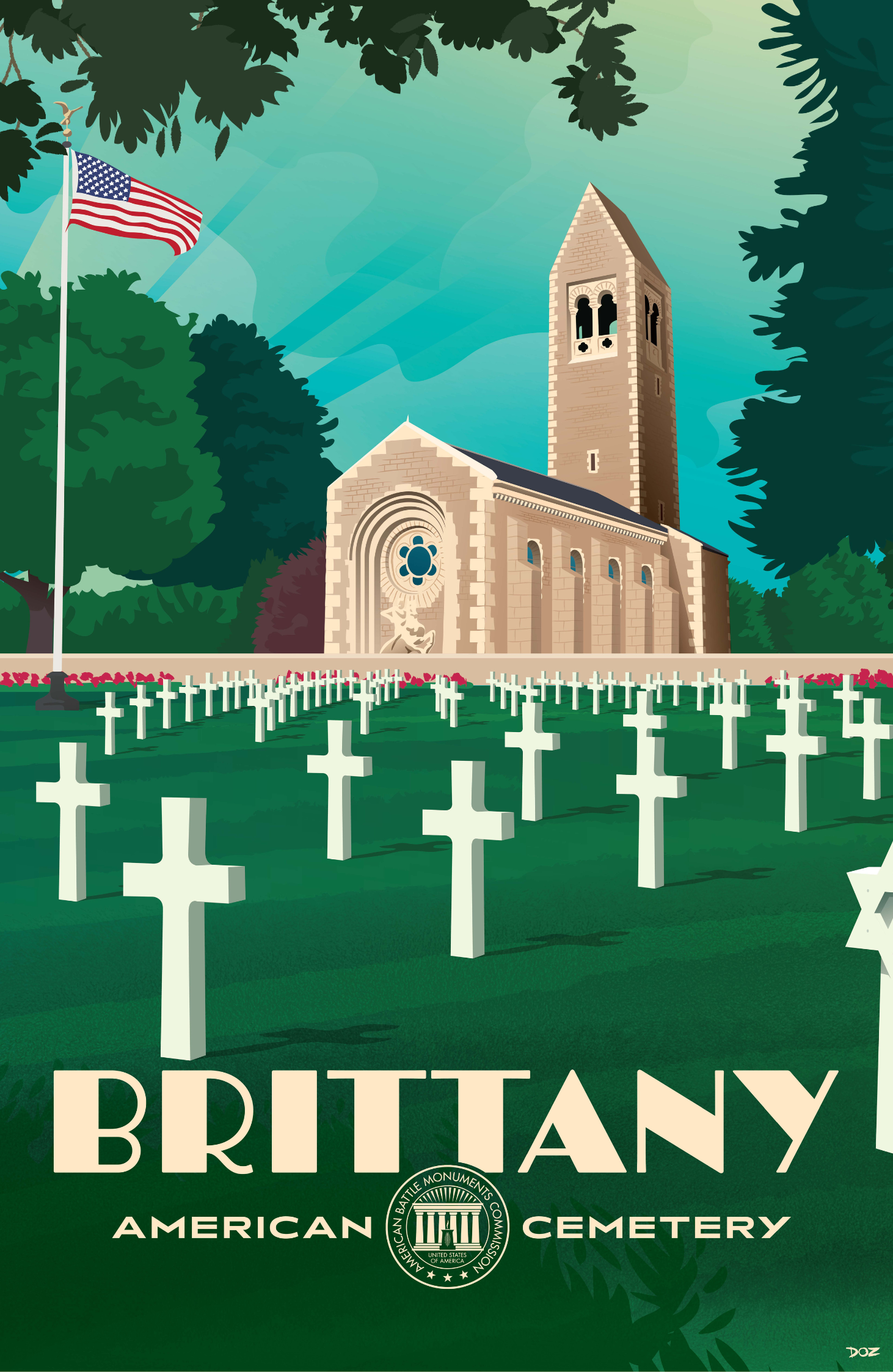 Vintage poster of Brittany American Cemetery