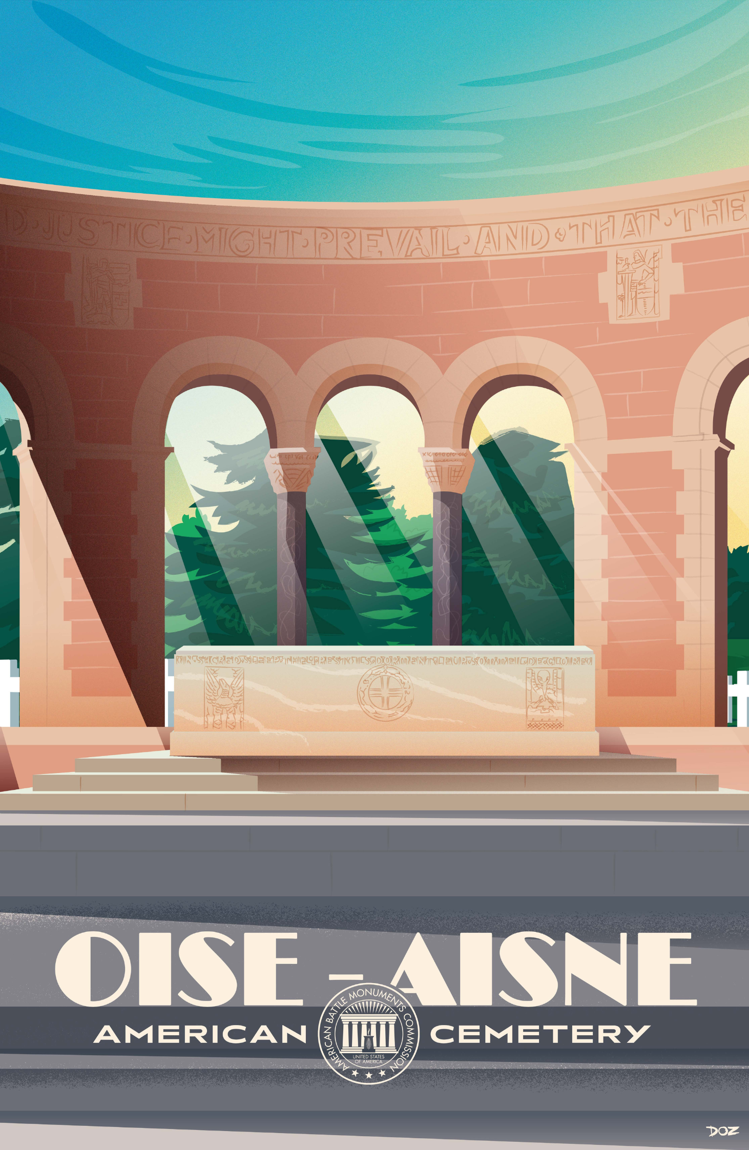 Vintage poster of Oise-Aisne American Cemetery