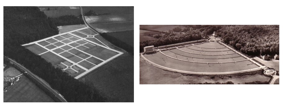 Left: The temporary American Military Cemetery, Cambridge, (believed to be) after the last wartime burial, circa 1946. Right: The completed permanent Cambridge American Cemetery, circa 1954. Credits: American Battle Monuments Commission/Cambridge American Cemetery archives.