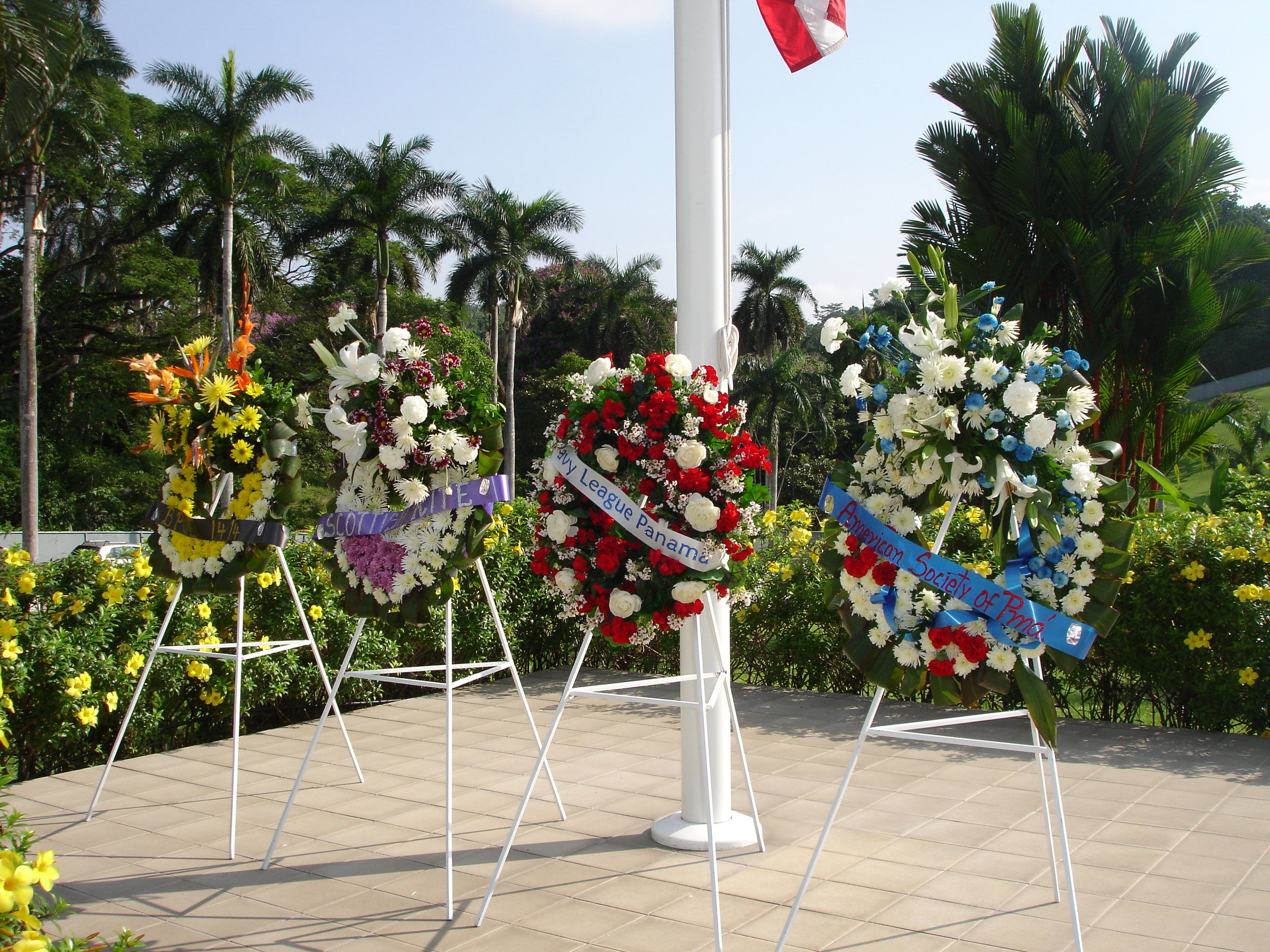 Floral wreaths laid during the ceremony. 