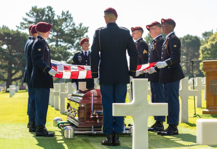 2nd Lt. McGowan burial ceremony at Normandy American Cemetery, France.