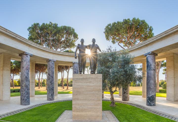 The memorial statue at Sicily-Rome American Cemetery