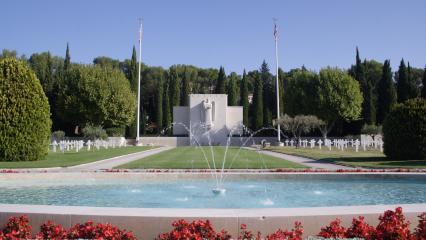 Fountain and Chapel at Rhone American Cemetery