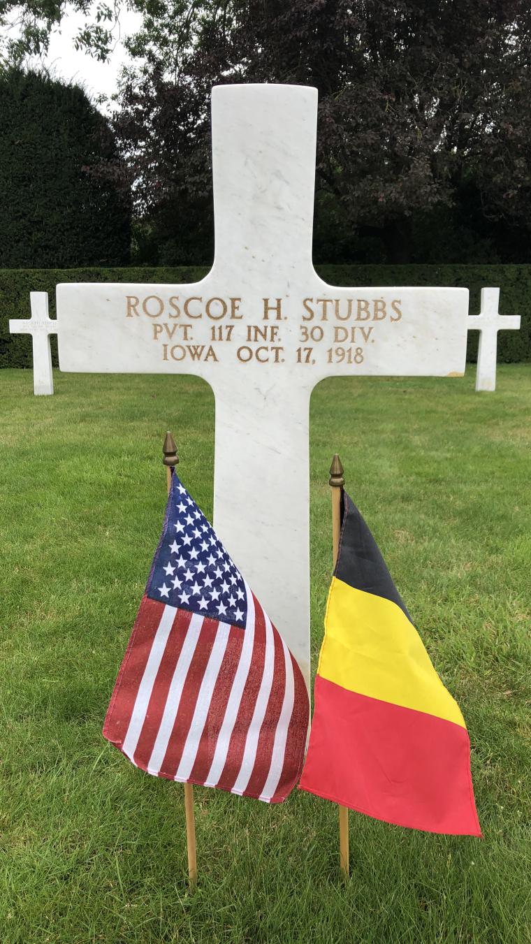 Photograph of Private Roscoe H. Stubbs’ headstone at Flanders Field American Cemetery