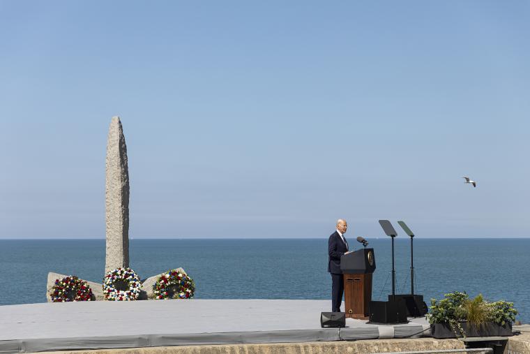 President of the United States Joseph R. Biden Jr. delivered remarks to commemorate the 80th anniversary of D-Day at the World War II Pointe du Hoc Ranger Monument overlooking Omaha Beach, France 2024
