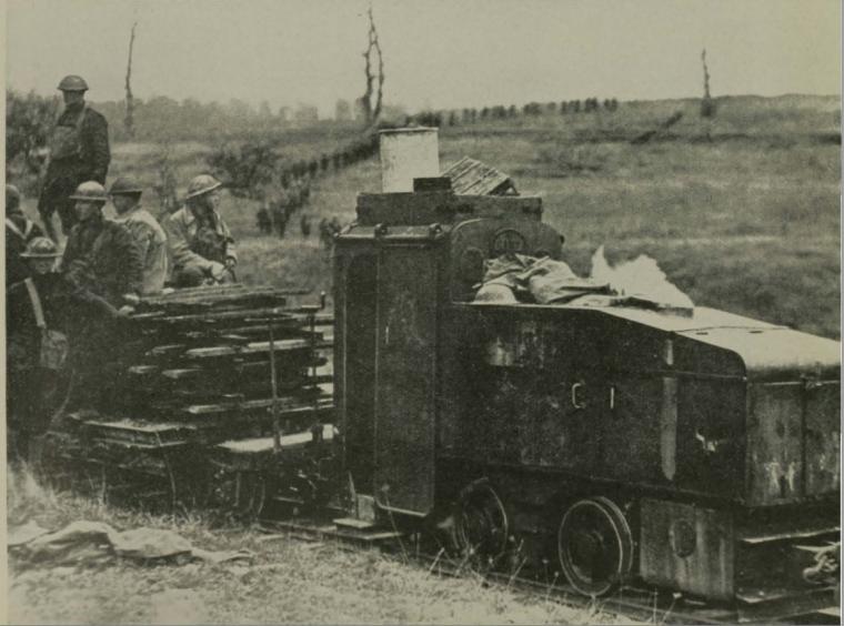 Historic image showing small railroad equipment.