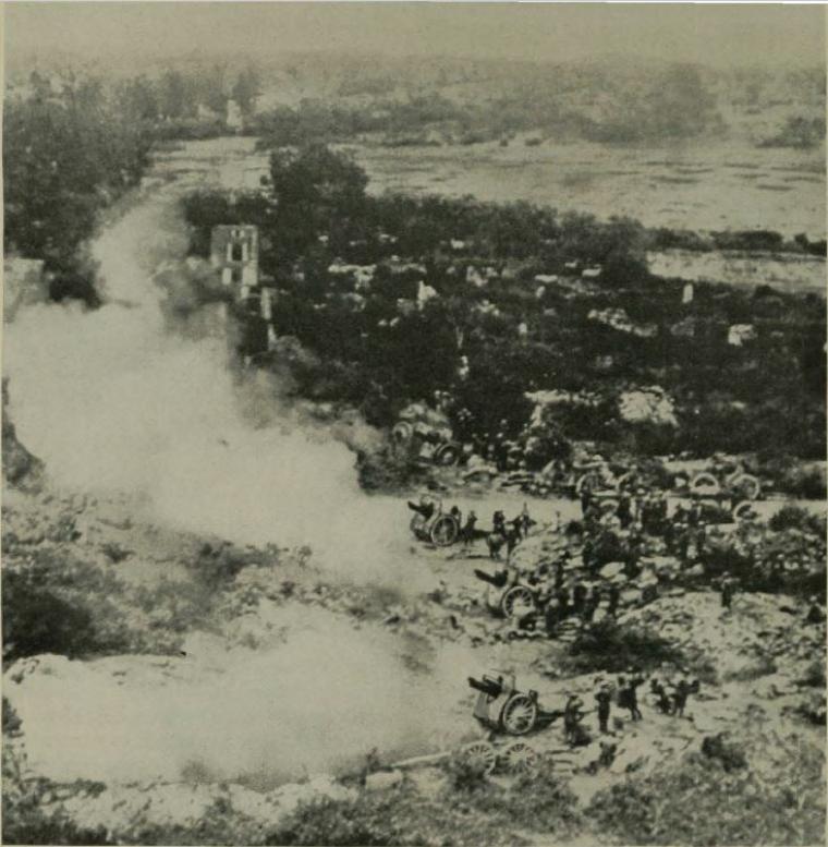 Historic image showing artillery in action near Varennes. 