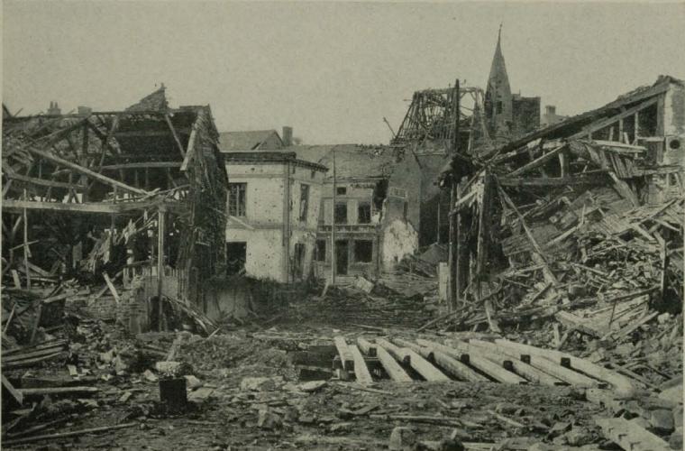 Historic images shows the destruction of Grandpre, France during World War I. 