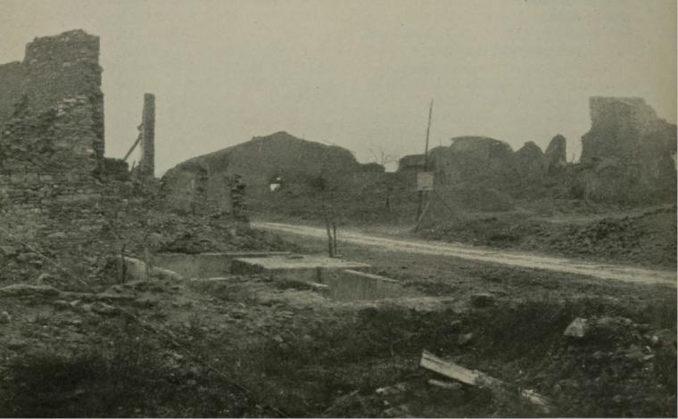 Historic image showing destroyed town of Ville-devant-Chaumont.