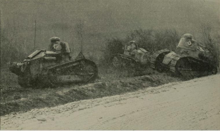 Historic image showing tanks.