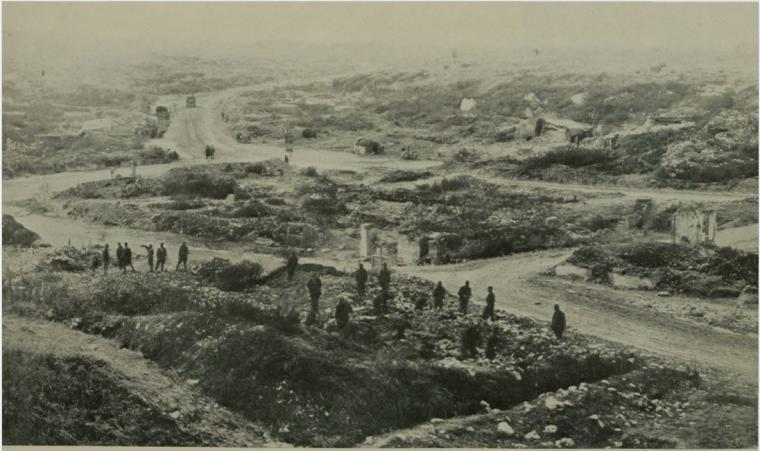 Historic image from 1918 showing the ruined town of Avocourt.