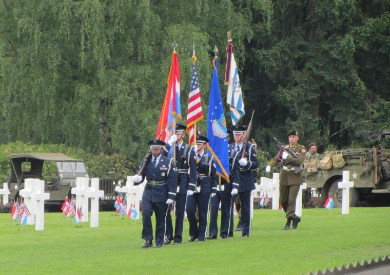 An American Honor Guard posts the colors during the ceremony. 