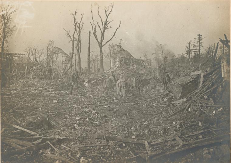 Historic photo shows destroyed town.