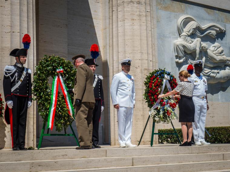 Biancafarina and Degnan pause and reflect after laying the wreath.