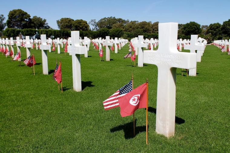 An American and Tunisian flag were placed at the base of every headstone. 