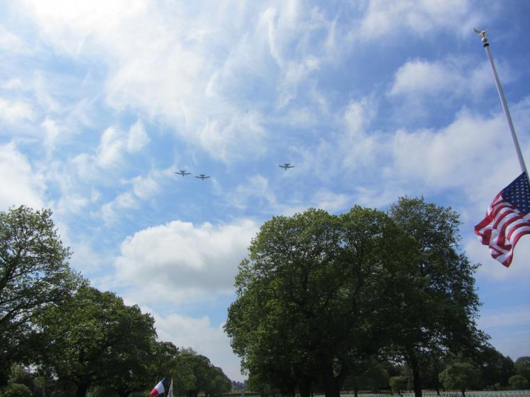 Jets fly over the cemetery during the ceremony. 