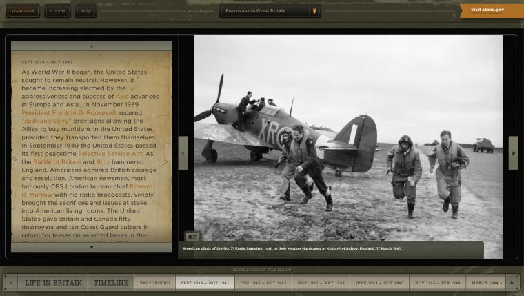 This screenshot from the Americans in Great Britain Interactive shows American pilots in Great Britain. 