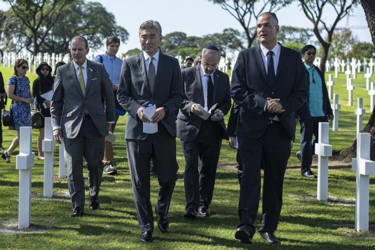 Official party at the change of headstones ceremony at Manila American Cemetery