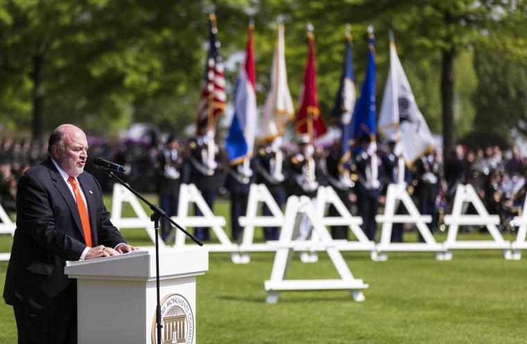 Arthur Chotin delivers remarks during the ceremony at Netherlands American Cemetery.