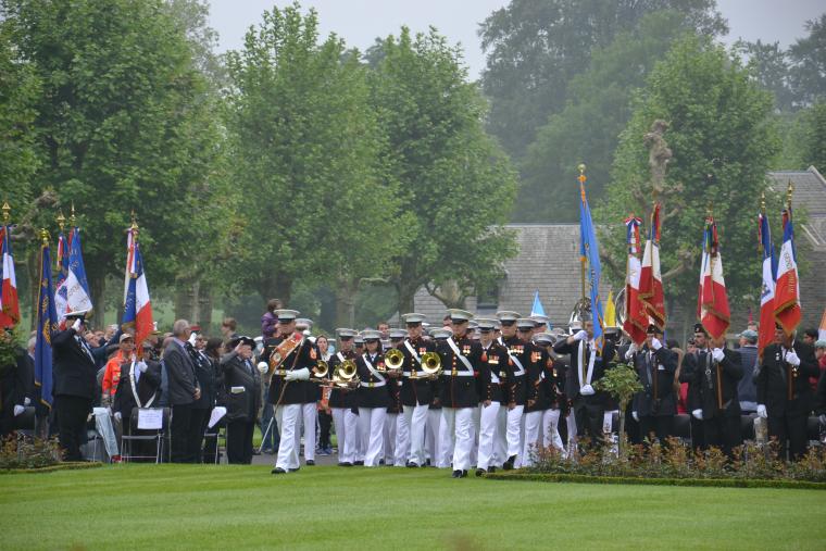 Members of the Marine band march in during the ceremony. 