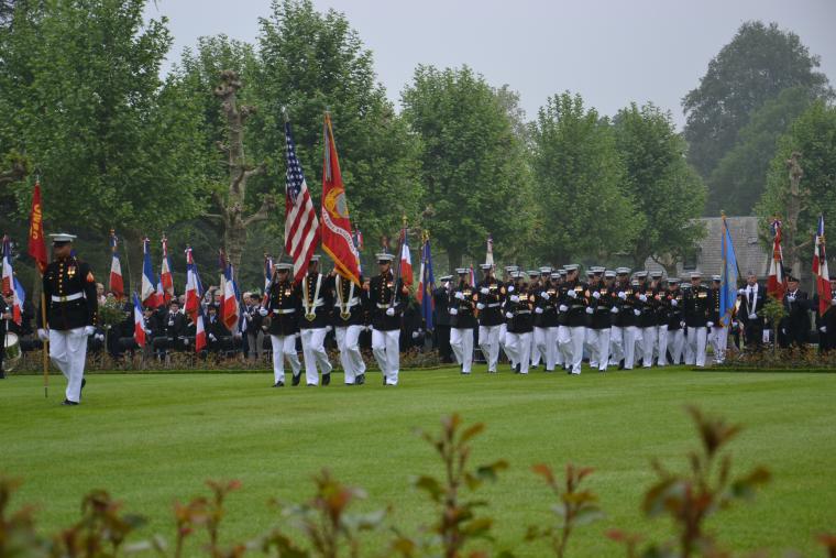 Marines march in during the ceremony. 