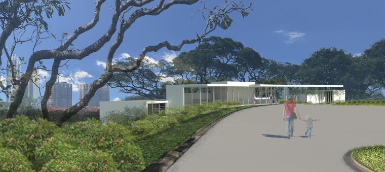 A computer-generated rendering shows what the building will look like in the cemetery. 