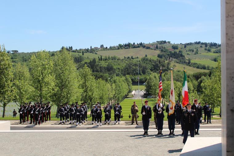 Members of the military participate in the ceremony. 