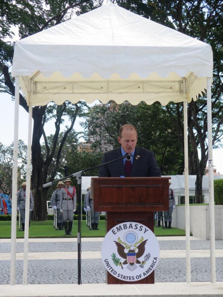 John Wessels delivers remarks during the ceremony.