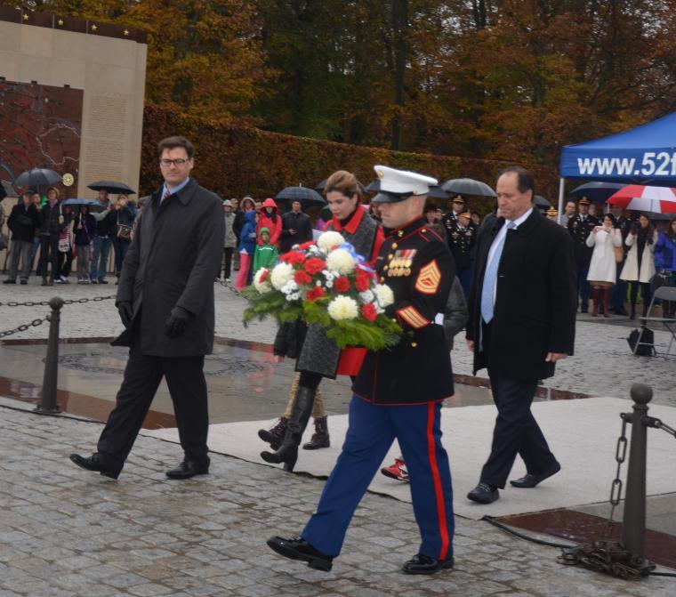 Representatives from the foundation prepare to lay a wreath. 